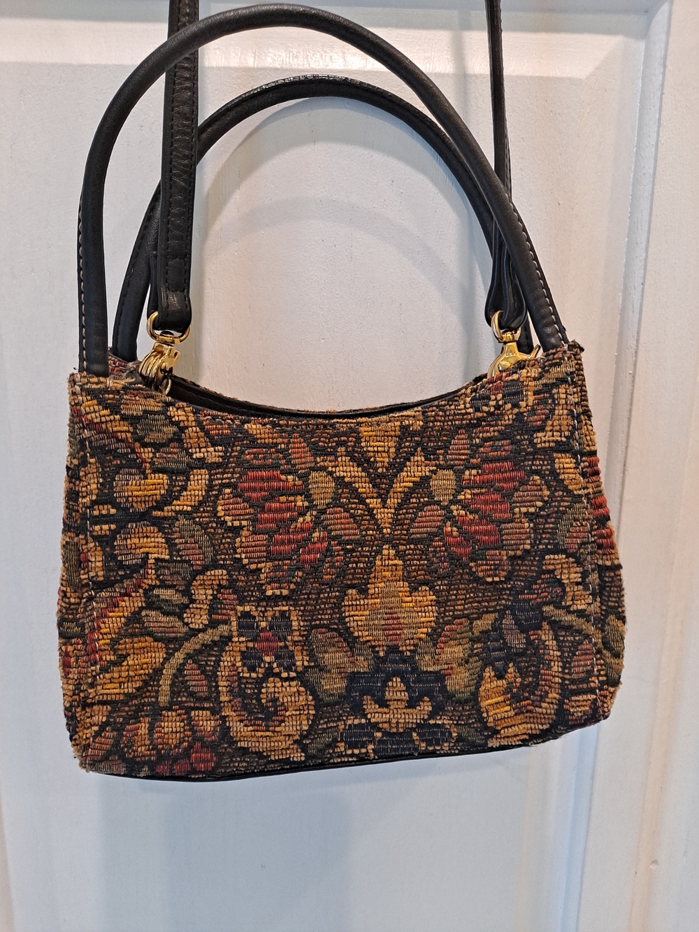 Fossil Vintage 90s Jacquard Damask Tapestry Mini Multicolor Floral Weave Hobo